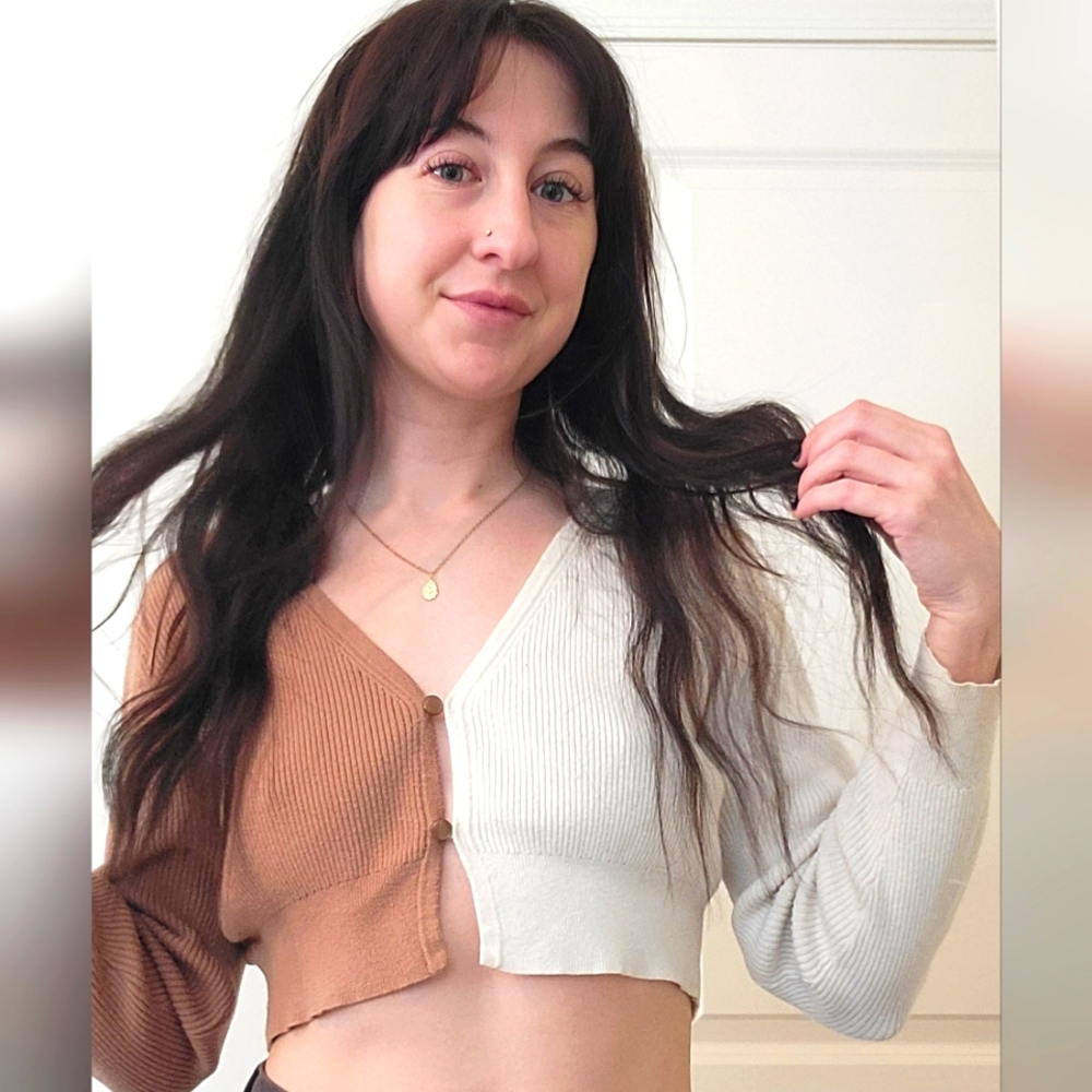 Two-Tone Crop Cardigan / Shirt